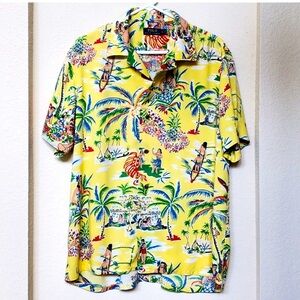 POLO RALPH LAUREN Hawaiian Vacation Yellow Short Sleeve Button Up Shirt Mens Lg